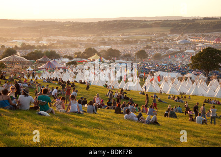 Blick vom Hügel über dem Tipi Feld Glastonbury Festival 2009 Stockfoto