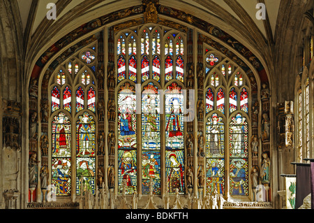 Glasfenster im Beauchamp Kapelle St. Marys Kirche Warwick England Stockfoto