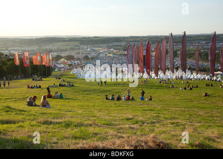Blick vom Hügel über dem Tipi Feld Glastonbury Festival 2009 Stockfoto