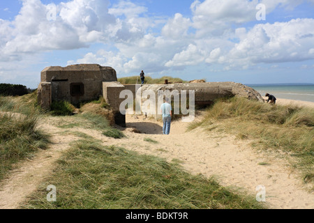 Deutsche Pistole Einlagerung auf Utah Beach Normandie Frankreich Stockfoto