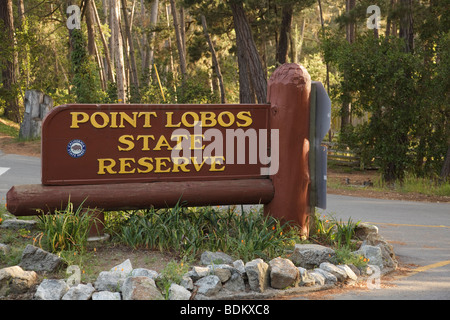 Point Lobos State Reserve Zeichen, in der Nähe von Carmel, Kalifornien Stockfoto