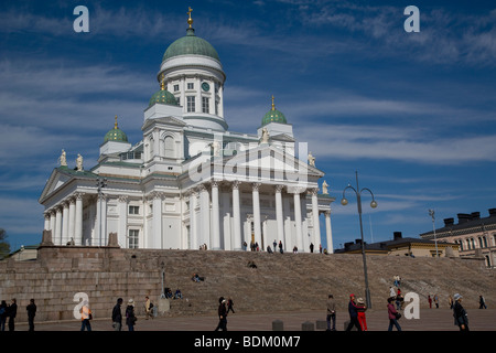 Finnland, Helsinki, Blick auf den Dom von Helsinki vom Senatsplatz Stockfoto