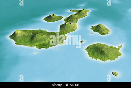 Galapagos-Inseln. 3D Ansicht aus großer Höhe aus Satellitenbildern gerendert. Stockfoto