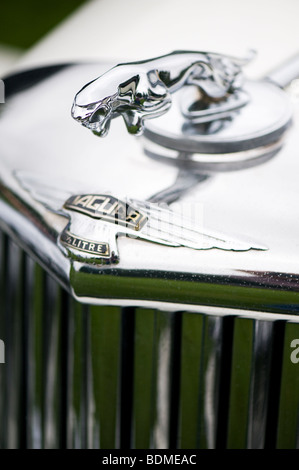 Jaguar Mk V 3,5 Liter Limousine. Springende Jaguar Maskottchen und Logo, britische Oldtimer Stockfoto