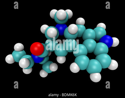 computergenerierte, dreidimensionale raumfüllende Molekülmodell von LSD, Lysergic Acid diethylamide Stockfoto