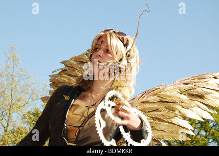 Steampunk Frau posiert auf 2009 Fantasy Fair Haarzuilens Niederlande Europe Stockfoto