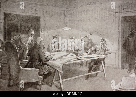 Französische Artillerie Gefechtsstand in einem Haus während einer Schlacht im ersten Weltkrieg. Stockfoto