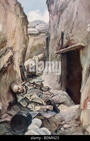Tote deutsche Soldaten in einem Graben während des ersten Weltkrieges. Stockfoto
