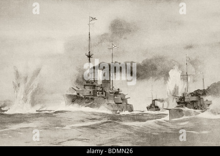 Eine Seeschlacht im Gange während des ersten Weltkrieges. Stockfoto