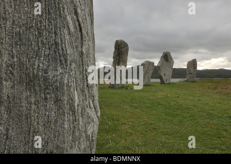 Lewisian Gneis in stehenden Steinen, Calanais, Isle of Lewis, Schottland Stockfoto