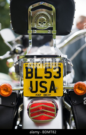 Harley Davidson Motorrad englische Nummernschild "USA" Stockfoto