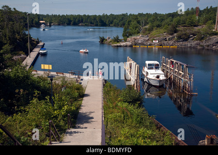 Marine Railroad Lock 44, Big Chute Marine Eisenbahn an der Trent-Severn Waterway in der Nähe von Gravenhurst, Ontario, Kanada, Nordamerika Stockfoto