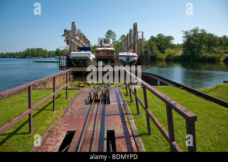 Marine Railroad Lock 44, Big Chute Marine Eisenbahn an der Trent-Severn Waterway in der Nähe von Gravenhurst, Ontario, Kanada, Nordamerika Stockfoto