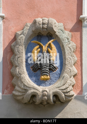 Bamberg, Stadthäuser, Alstadt Bamberg, Pfahlplätzchen 1, Haus Zum Krebs, Hauszeichen Stockfoto