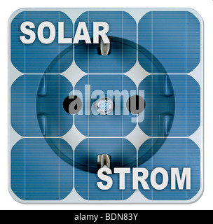 Solarenergie, Solarstrom-Paneele mit Steckdose Stockfoto