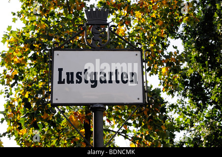 Zeichen, Lustgarten Freude Garten, Hauptstadt Berlin, Deutschland, Europa Stockfoto