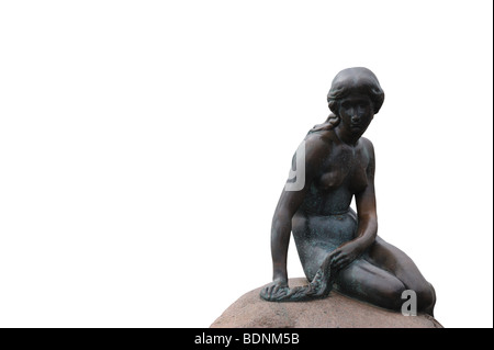 Statue der kleinen Meerjungfrau in Kopenhagen Dänemark isoliert auf weiss Stockfoto