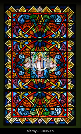 Kirchenfenster, Kirchenfenster der Pfarrkirche Saint-Théodule in Vers-Eglise, Ormonts-Dessus, Waadt, Schweiz, Eu Stockfoto