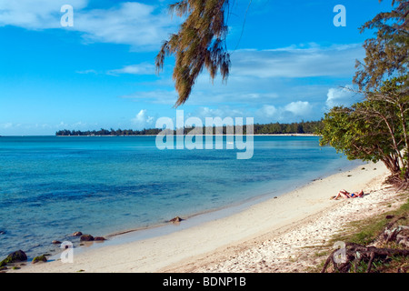 Mon Choisy Beach an der Nordwestküste der Insel Mauritius im Indischen Ozean Stockfoto