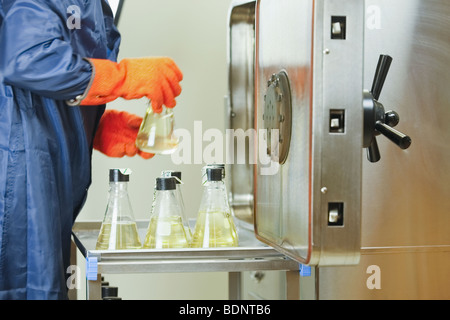 Wissenschaftler halten eine Probe Stockfoto