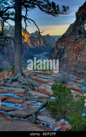 Sonnenuntergang von Angel es Landing im Zion Nationalpark, Utah Stockfoto