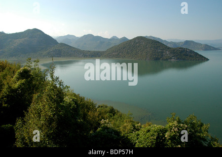 Ein Blick auf das südliche Ufer des Lake Skadar National Park, lokal bekannt als Skadarsko Jezero, in Montenegro und an der Grenze zu Albanien. Stockfoto