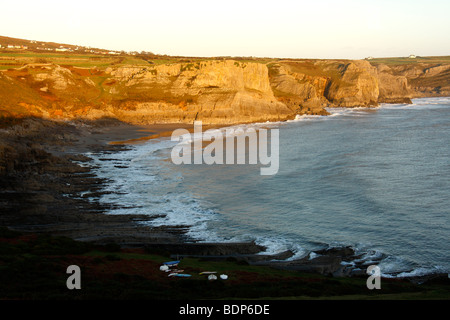 Abendlicht am Herbst Bay und Mewslade Bay, in der Nähe von Rhossili, Gower Halbinsel, West Glamorgan, Südwales, U.K Stockfoto