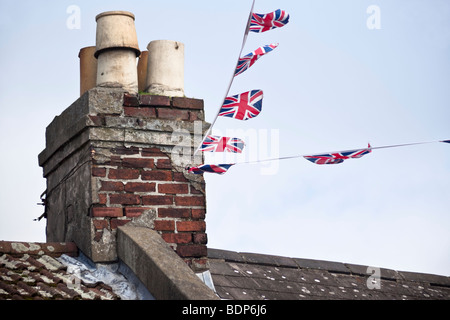 Flaggen auf der Shankill Road, Belfast, Nordirland Stockfoto