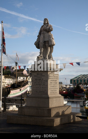 Statue von Wilhelm von Oranien am Kai in Brixham, Devon, UK Stockfoto