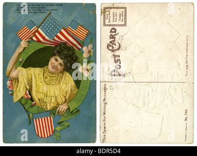 Ca. 1917 patriotische Postkarte vom ersten Weltkrieg der Vorder- und Rückseite. Stockfoto
