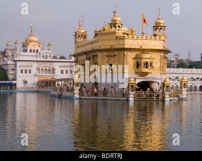 Wasser von der Sarovar (Wassertank) reflektiert den goldenen Tempel (Sri Harmandir Sahib) in Amritsar. Punjab. Indien. Stockfoto