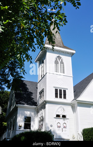 Alte weiße New England methodistische Kirche in West Falmouth Cape Cod, MA USA Stockfoto