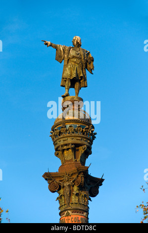 Das Denkmal für Christopher Columbus in Barcelona, Spanien. Stockfoto