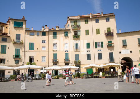 Piazza Anfiteatro, Lucca, Toskana, Italien Stockfoto