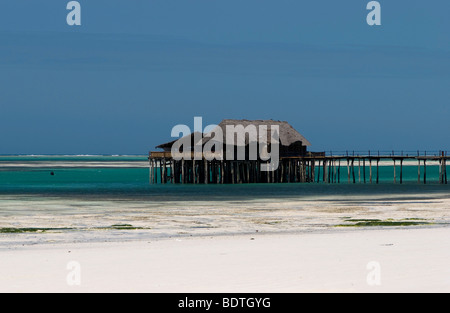 Hölzerne Mole auf Zanzibar beach Stockfoto