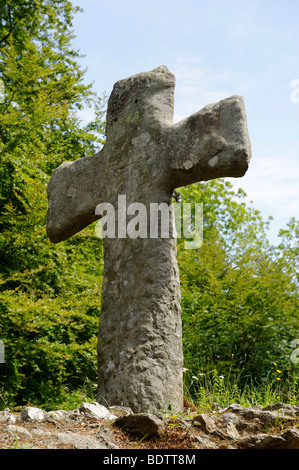 Steinkreuz, mittelalterlich, an die Fantoft Stabkirche Kirche, Bergen, Norwegen, Europa Stockfoto