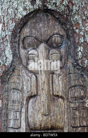 Tlingit-Indianer - (Hinweis-werkübergreifender des Rabenclan) / Tlingit - (The Raven Clan Territorium) / Yeil Stockfoto