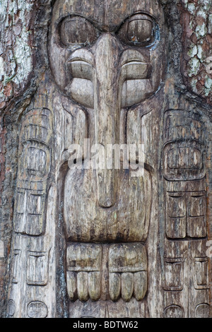 Tlingit-Indianer - (Hinweis-werkübergreifender des Rabenclan) / Tlingit - (The Raven Clan Territorium) / Yeil Stockfoto