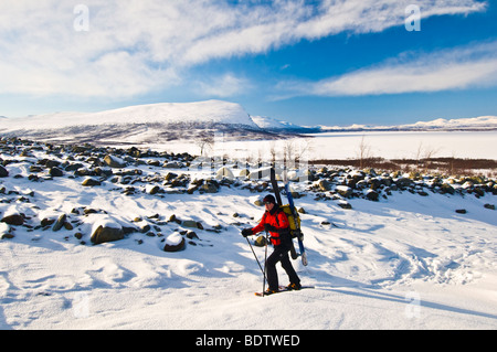 Skitouren in Akka-Massivs, Lappland, Schweden Stockfoto