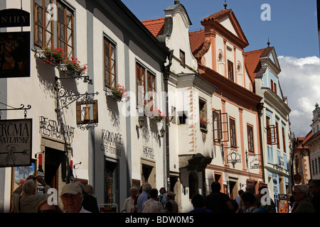 Giebelhäuser in der Altstadt von Cesky Krumlov, Tschechische Republik, Europa Stockfoto