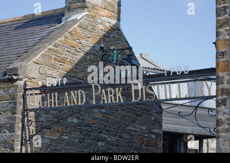 Eingang, Eingang, Highland Park Destillerie in Kirkwall, Orkney Inseln, Schottland Stockfoto