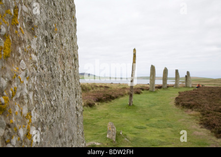 Weltkulturerbestaette Steinzeitlicher Steinkreis, Ring of Brodgar, Weltkulturerbe, Orkney Inseln, Schottland Stockfoto