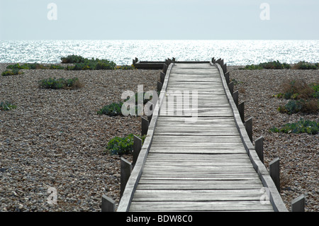 Promenade am Strand, Dungeness, Kent Stockfoto