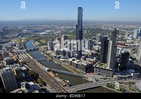 Zentrum der Antenne Vogelperspektive von Aussichtsplattform auf Rialto Tower Melbourne Australien Stockfoto