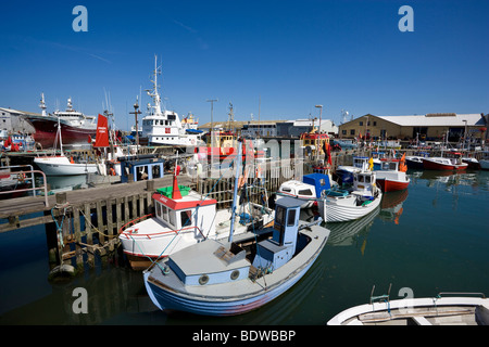 Angelboote/Fischerboote im Hafen von Hirtshals, Nord-Jütland, Dänemark Stockfoto