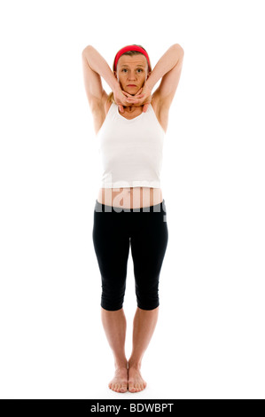 attraktiven mittleren Alters Frau Fitnesstrainer zeigen die Yoga Pose tiefes Atmen Stockfoto