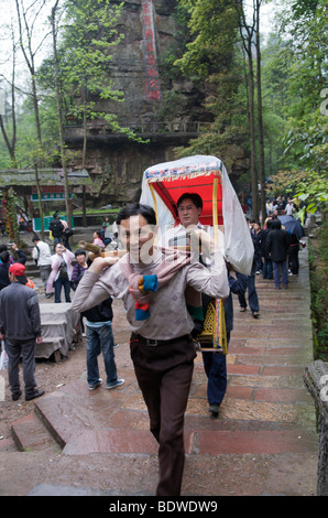 Träger mit Mann in der Sänfte Wulingyuan Scenic National Park der Provinz Hunan China Stockfoto