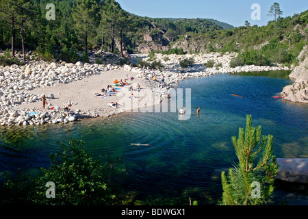 Solenzara-Fluss, Gebirgsgruppe Bavella, Korsika, Frankreich, Europa Stockfoto