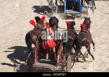 römische Wagenrennen, Puy du Fou, Frankreich Stockfoto