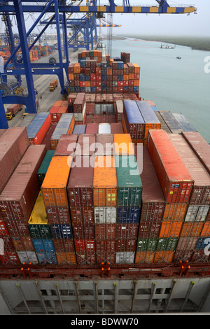 Ladekrane, Container, Containerschiff Stockfoto